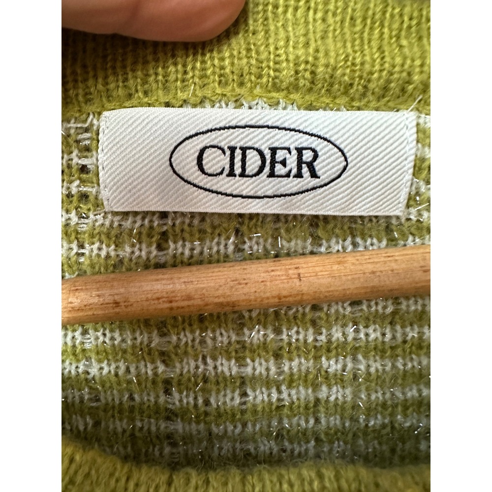 Cider Olive Green & White Tweed Cropped Cardigan Sweater - Picture 3 of 10